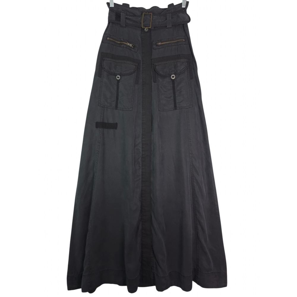 Free People Cargo Maxi Skirt Women XS Black Tencel Belted Utilitarian Grunge